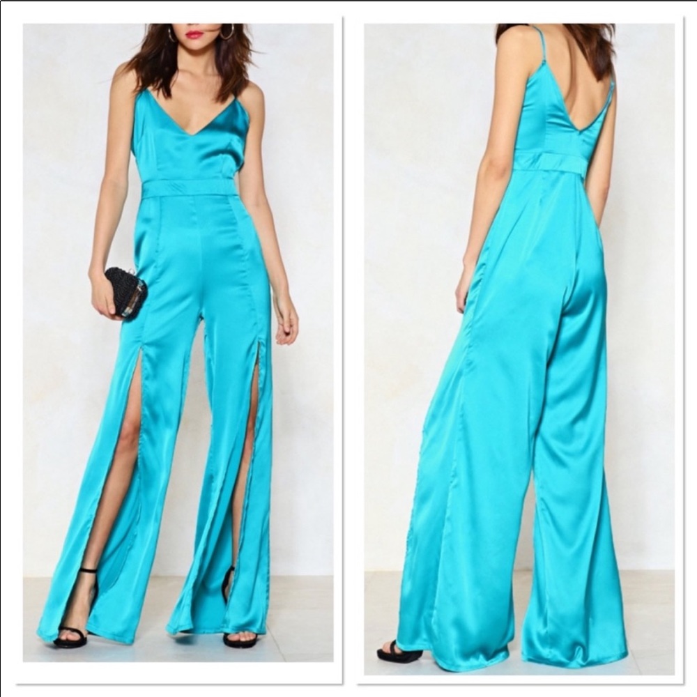 Nasty Gal Satin Slit Jumpsuit
